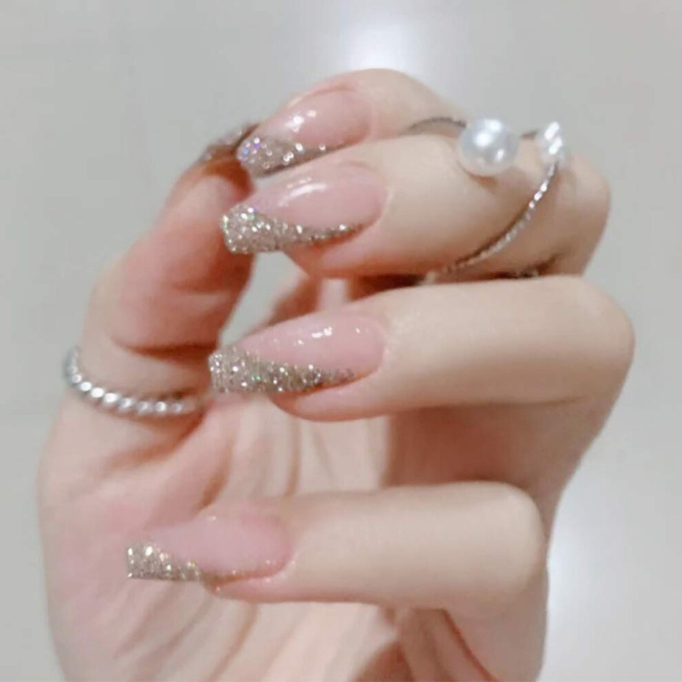Yohou Pink Coffin Press On Nails-Long Fake Nails Art Full Cover False Nails Tips 24Pcs - Style2