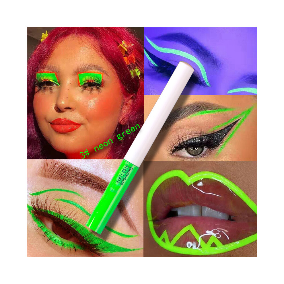 Yohou Neon Eyeliner Set, Luminous Waterproof Long Lasting Fluorescent Eyeliner, Green