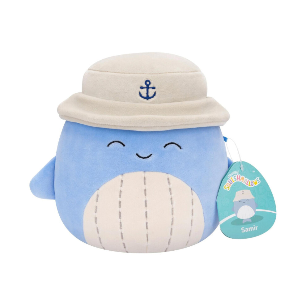 Squishmallows Samir The Whale W/Tan Bucket Hat 7.5" Plush Soft Toy Blue