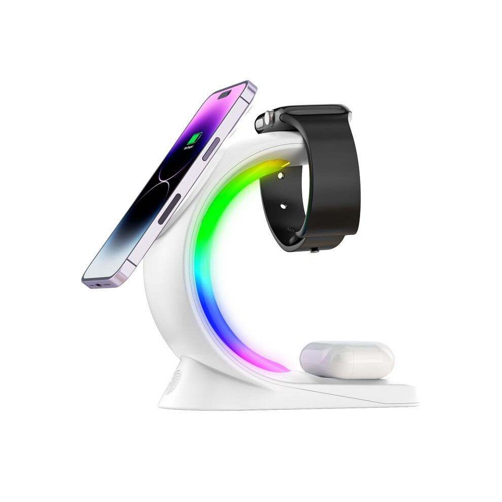 Chronus 3 In 1 Magnetic Wireless Charger With Rgb 15W Mag-Safe Charger Fast Charger For Iphone 15-12 Series Airpods Iwatch Light 6976918014986