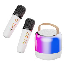 Mini karaoke stroj pre deti Prenosný karaoke stroj s 2 bezdrôtovými mikrofónmi a farebnými LED svetlami pre hračky na domácu párty