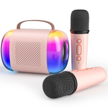 Mini karaoke stroj pre deti Prenosný karaoke stroj s 2 bezdrôtovými mikrofónmi a farebnými LED svetlami pre hračky na domácu párty