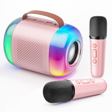 Mini machine de karaoké pour enfants, haut-parleur Bluetooth portable avec 2 microphones sans fil, jouets cadeaux pour filles 4 5
