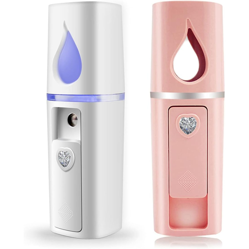 Chronus Pink Portable Nano Facial Mister Mini Facial Steamer Atomization Eyelash Extensions With 20Ml Visual Water Tank (2 Packs)(Pink)