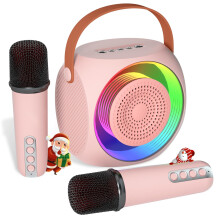 Detský Karaoke Machine Bluetooth reproduktor s 2 bezdrôtovými mikrofónmi a LED svetlami Darčeky k narodeninám pre 4 5-ročné dievčatá