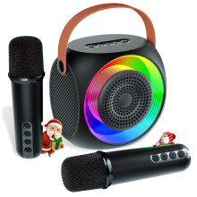 Karaoke stroj pre deti Mini Bluetooth Karaoke reproduktor s 2 bezdrôtovými mikrofónmi a LED svetlami pre dospelých ako darček k narodeninám