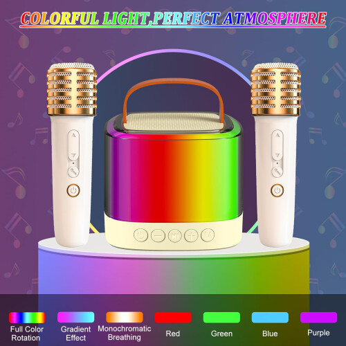 Chronus Mini Karaoke Machine with 2 Wireless Mics & Bluetooth, Lights 2