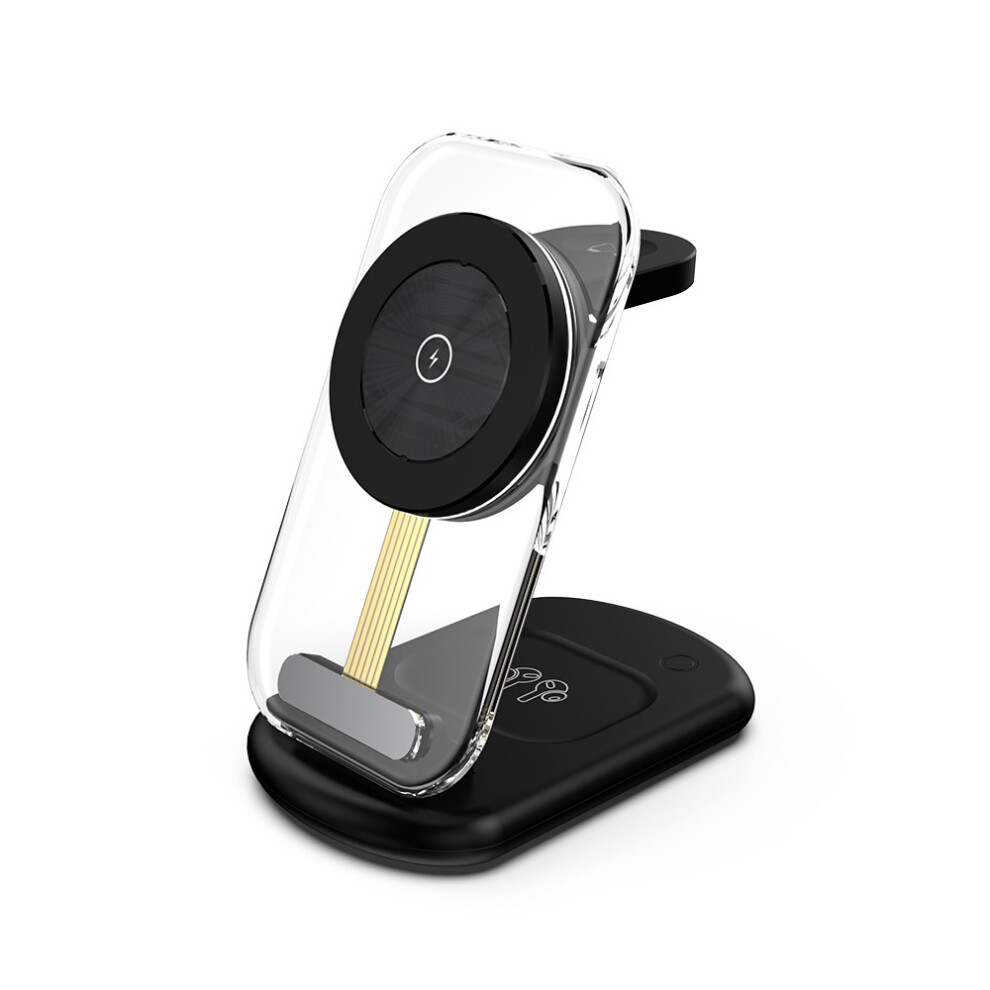 Chronus Wireless Charger, 3 In 1 Mag Safe Charger, Foldable, Angle Adjustable, Ambiance Compatible With Phone, Iwatch, Earphones(Black) Light/Black 6976918017246