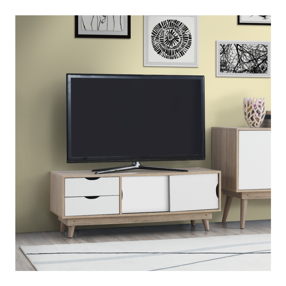 Alford TV Unit 2 Door & 2 Drawer White and Oak