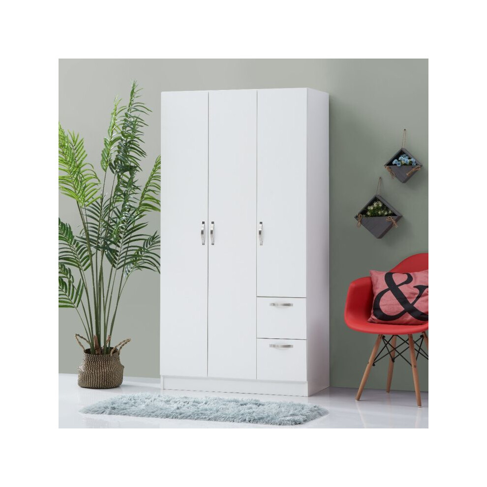 Essentials 3-Door Double Wardrobe in White Spacious Bedroom Storage