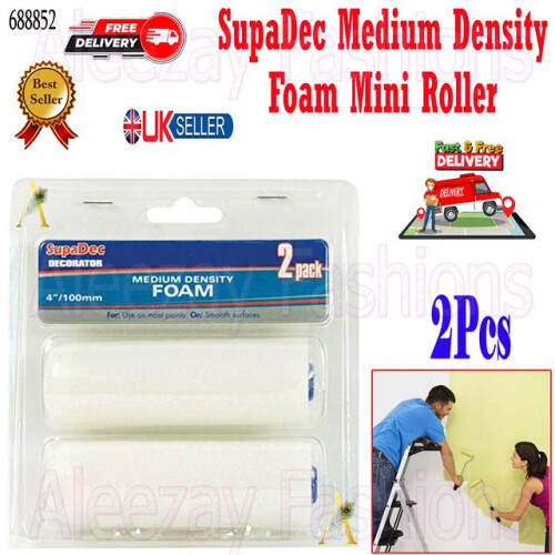 2x DIY Paint Medium Density Foam Mini Roller Refills 4"/100mm