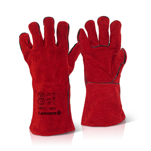 BEESWIFT WELDERS GAUNTLET GLOVES 14"  RED 14"
