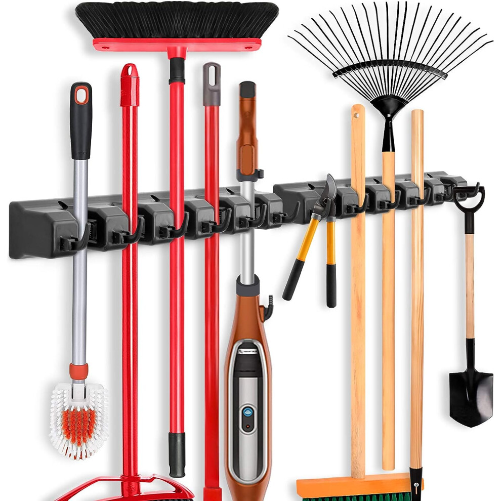 IMILET 2 Pack Mop and Broom Holder Wall Mounted Organizer Storage Tool