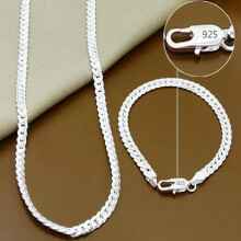 (20cm and 50cm) 925 Sterling Silver 6mm Full Necklace Bracelet For Women Men Link Chain Set