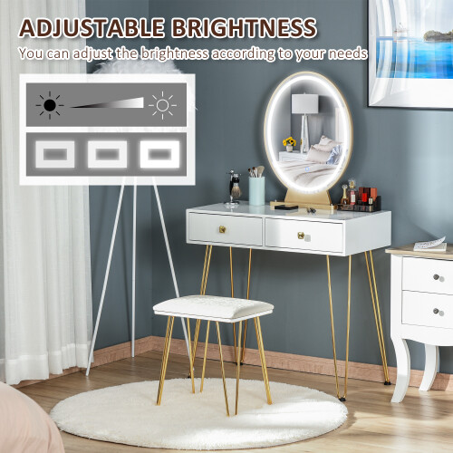 Homcom HOMCOM Dressing Table Set With LED Mirror & Stool 2 Drawers Makeup Desk 1