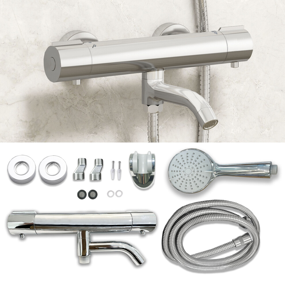 (Thermostatic Exposed Bar Shower Mixer Valve Tap Chrome Bottom 1/2" Outlet) Thermostatic Exposed Bar Shower Mixer Valve Tap