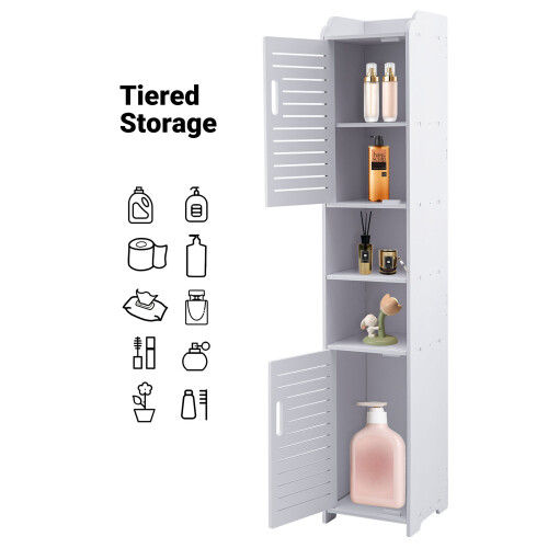 5 Tier Bathroom Floor Cabinet Standing Storage Cupboard Shelves White 2