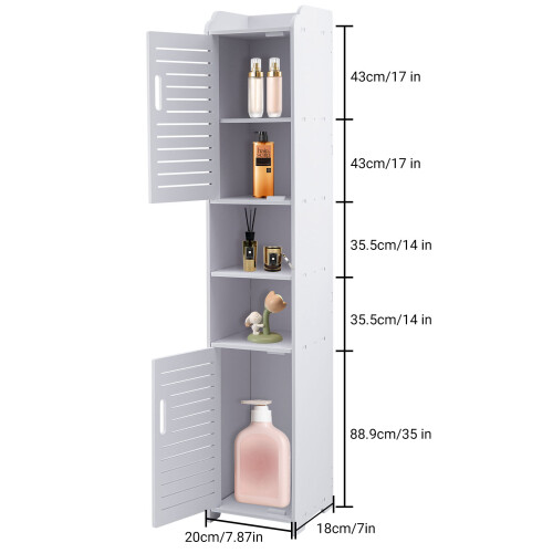 5 Tier Bathroom Floor Cabinet Standing Storage Cupboard Shelves White 1