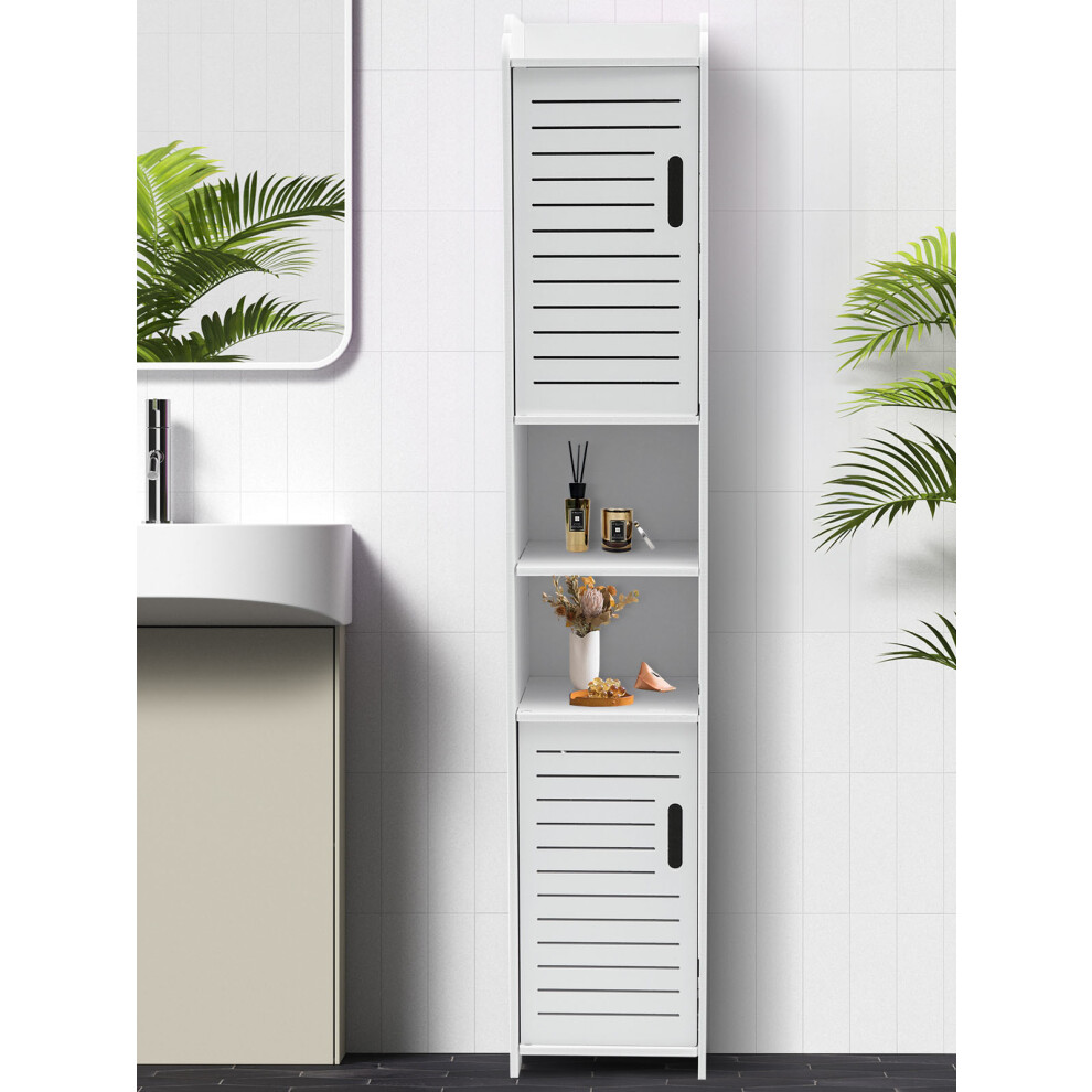 5 Tier Bathroom Floor Cabinet Standing Storage Cupboard Shelves White