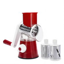 (Red) Rotary 3in1 Food Slicer Chopper Cheese Grater Fruit Vegetable Shredder Cutter