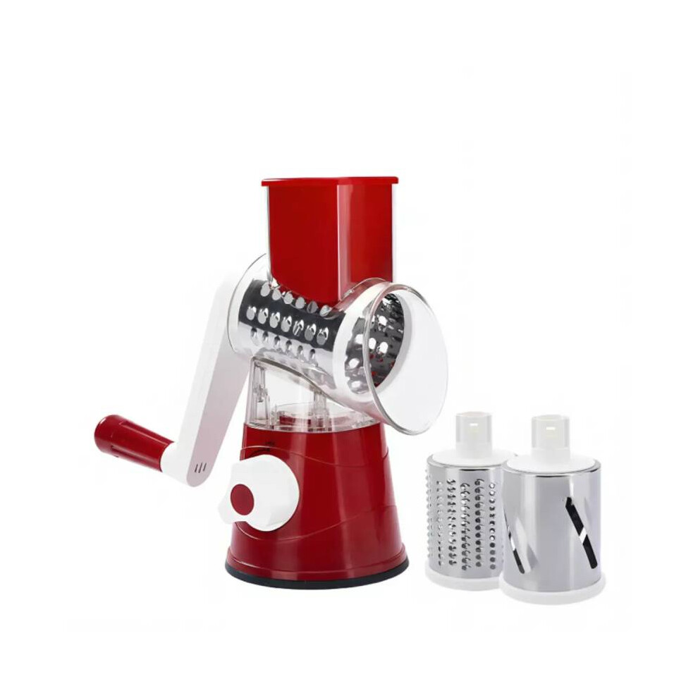 (Red) Rotary 3In1 Food Slicer Chopper Cheese Grater Fruit Vegetable Shredder Cutter Red