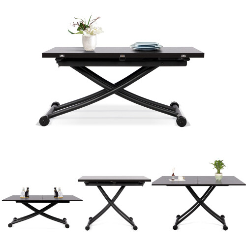 JEFFORDOUTLET Multifunction Dining Table, Modern Height Adjustable Coffee Table,Black Walnut Party Table 1