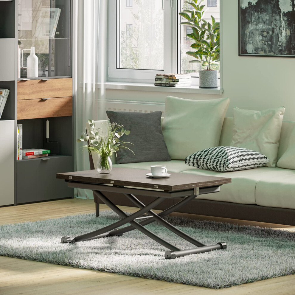 JEFFORDOUTLET Multifunction Dining Table, Modern Height Adjustable Coffee Table,Black Walnut Party Table