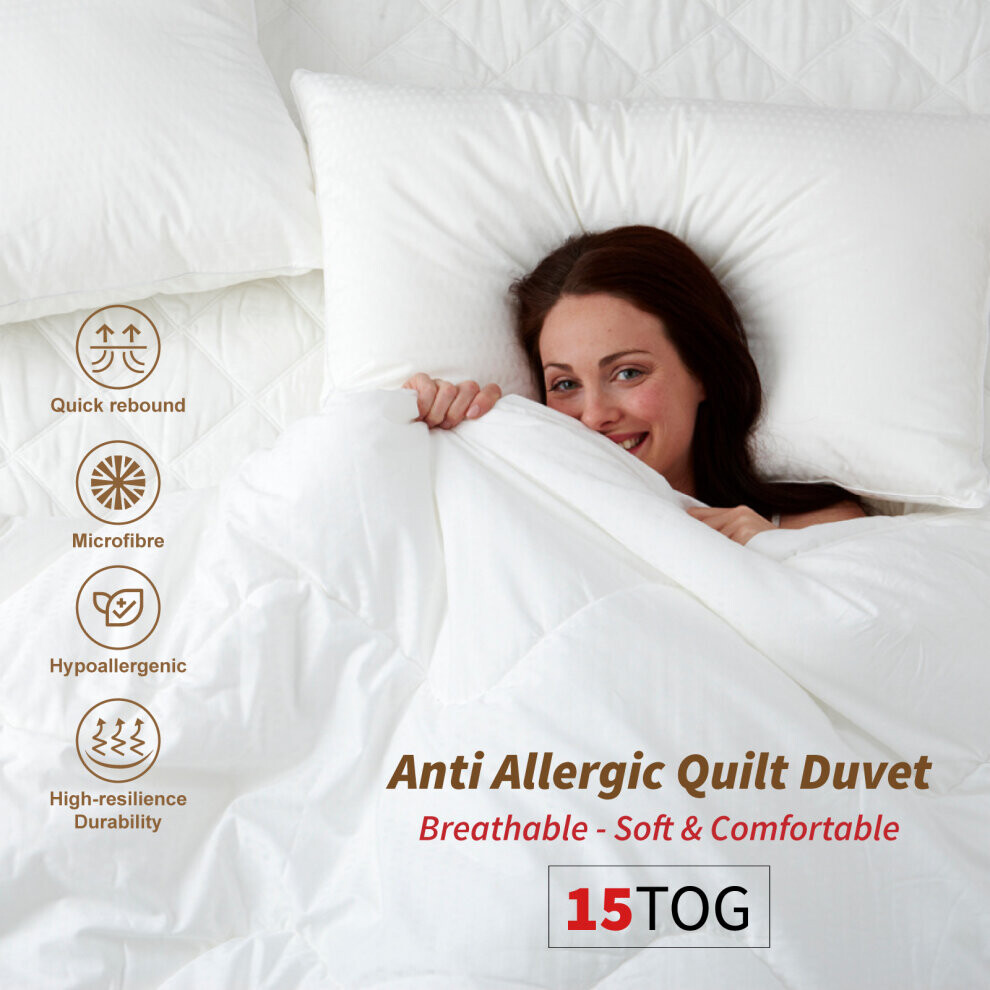 Yorkshire Bedding (15 Tog Duvet, Double) Anti Allergic Xtreme Thick Winter Warm Duvet Tog Single Double King Super King Size Duvets & Quilts White