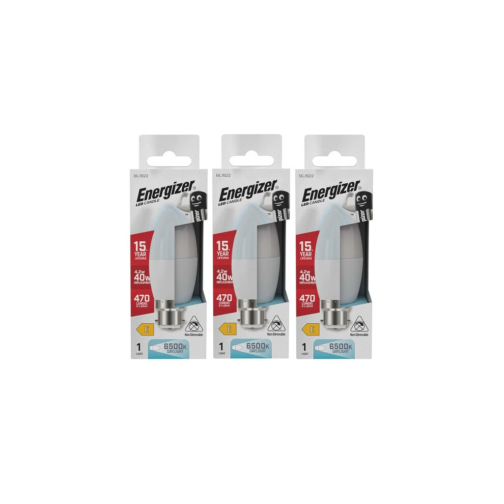 Energizer LED Candle B22 (BC) 470lm 4.2W 6,500K (Daylight), Pack of 3