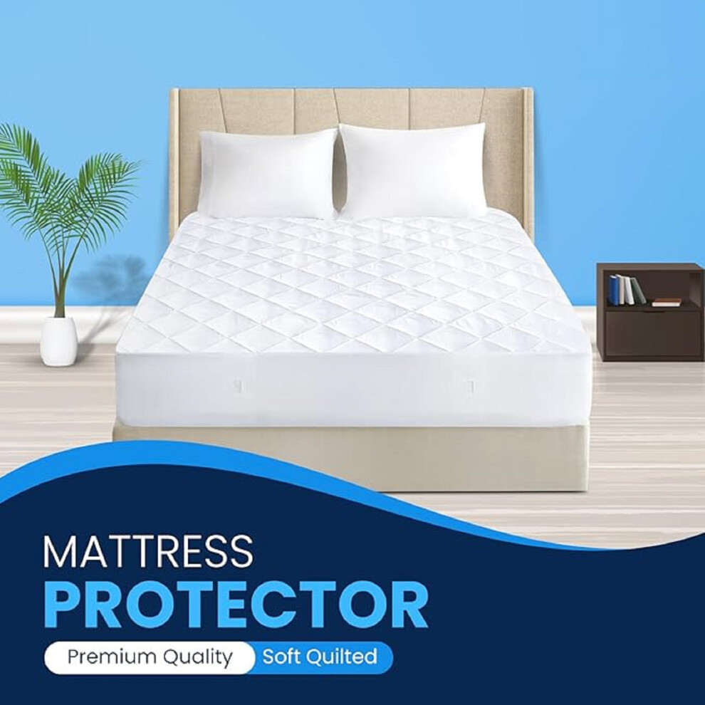 (Quilted-Single) Quilted Mattress Protector Extra Deep Single Double King Sizes