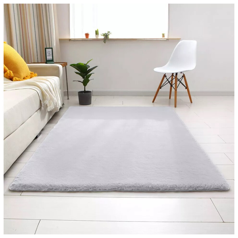 (80X150 cm, Light Grey Silver) Nonslip Soft Shaggy Fluffy Rugs Livingroom Bedroom Carpets Large Area Rug & Floor Door Mats