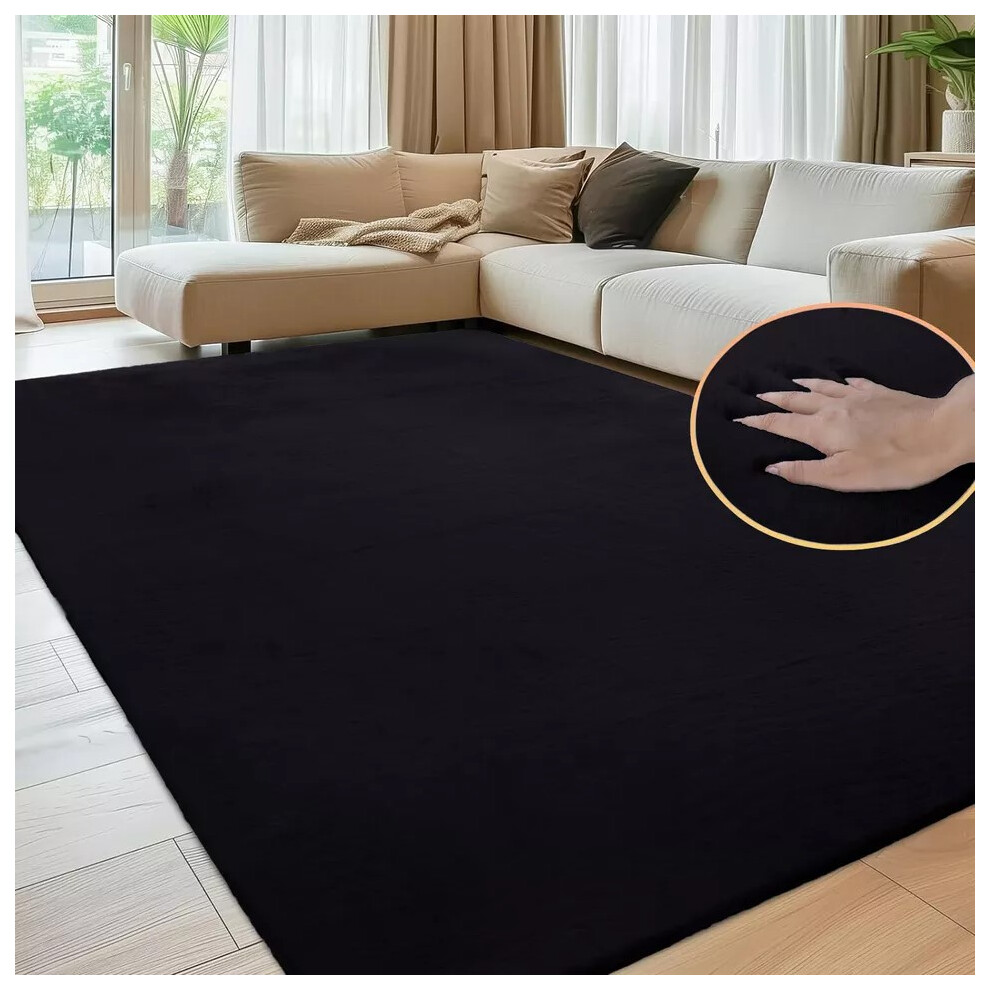 (120X170 cm, Black) Nonslip Soft Shaggy Fluffy Rugs Livingroom Bedroom Carpets Large Area Rug & Floor Door Mats