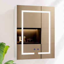 Jooli H LED Bathroom Mirror Cabinet with 3 Colors, Illuminated Bathroom Mirror Cabinet with Shaver Socket and Defogging Function