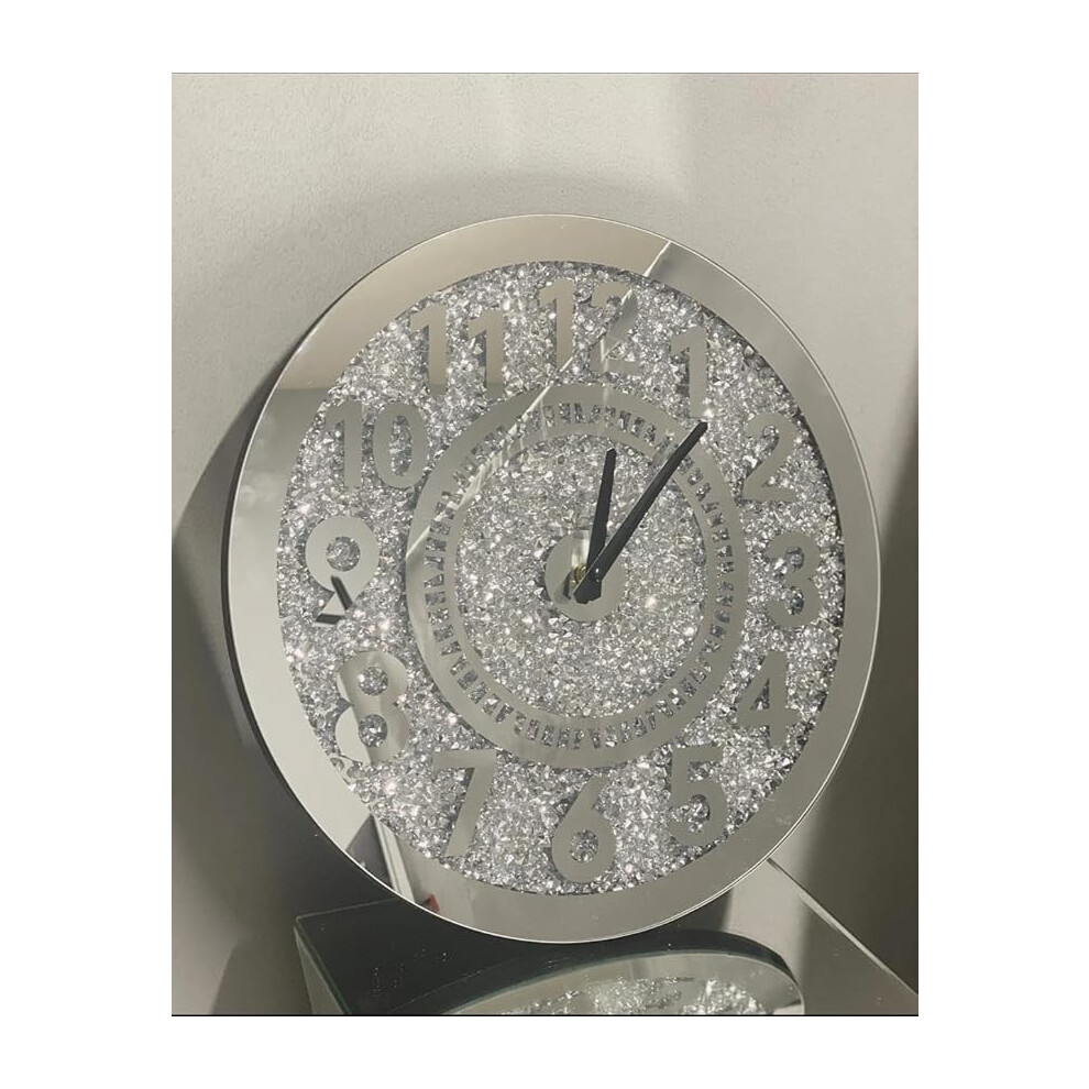 Silver Crystal Crushed Diamond Mirror Wall Clock 40 Cm Home Decoration