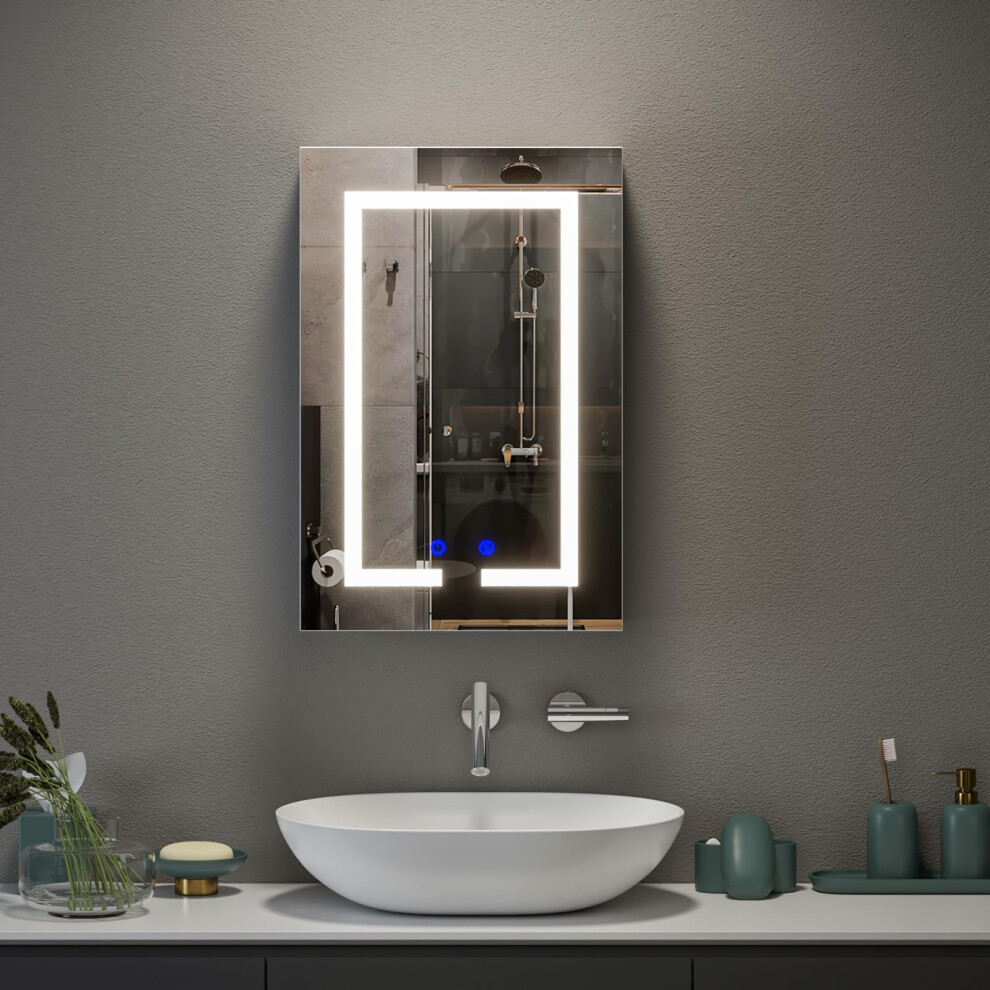 BELIWIN Bathroom Wall-Mounted Mirror Cabinet with Led Lights and Shaver Socket, Illuminated LED Bathroom Cabinets with Mirror,Demister Pad, Dimmable,