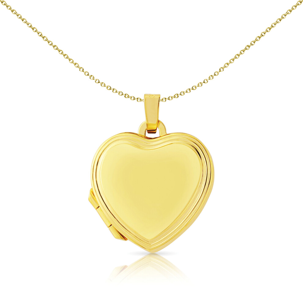 Jewelco London Ladies 9ct Yellow Gold Frame Love Heart Satin Back Locket Pendant 17 x 15mm - LKNR02220