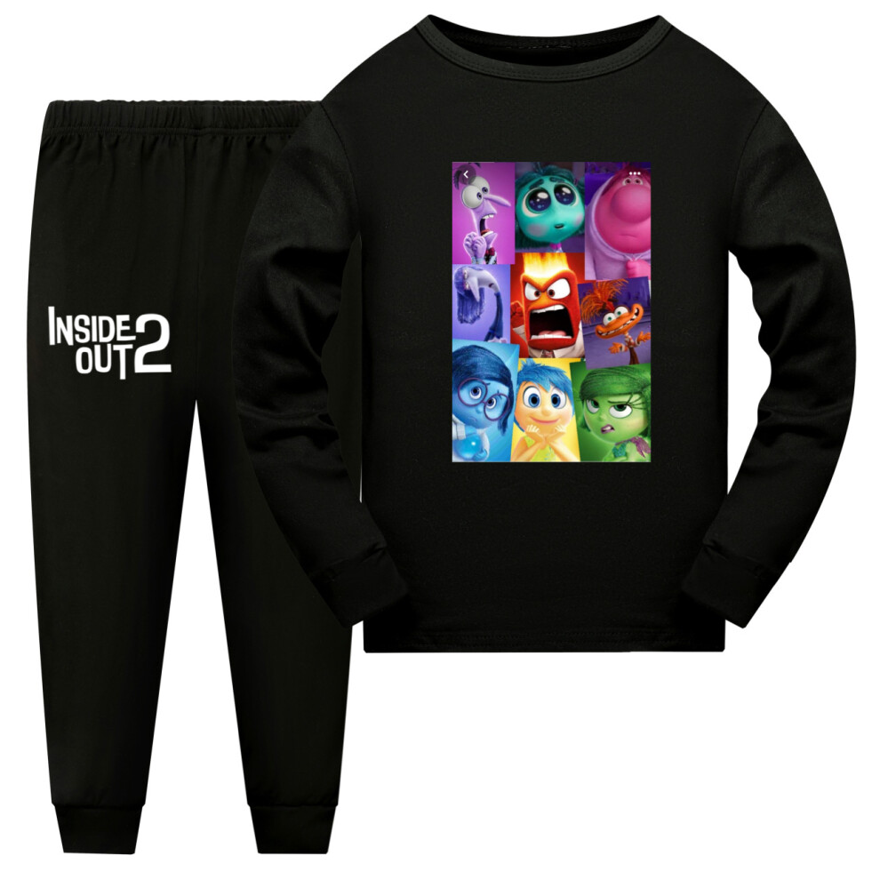 (Black, 160cm) Inside Out 2 Pajamas Set for Kids 110-170cm Long Sleeve & Pants