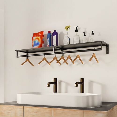 Living And Home Wall Mounted Clothes Rack with Top Shelf 1