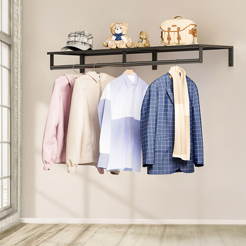 Living And Home Wall Mounted Clothes Rack with Top Shelf