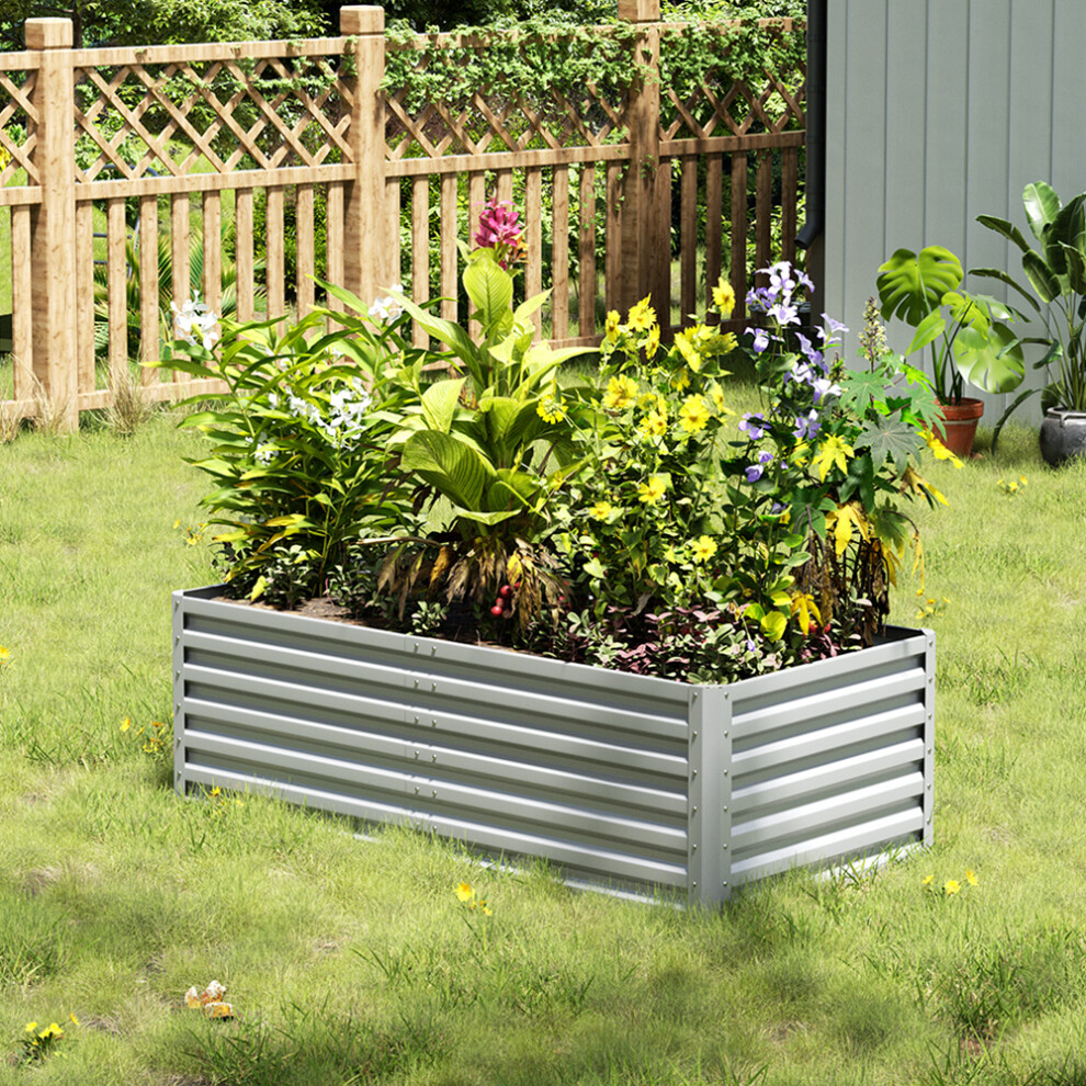 (Silver) 180cm L x 90cm W x 57cm H Outdoor Modular Metal Raised Garden Bed