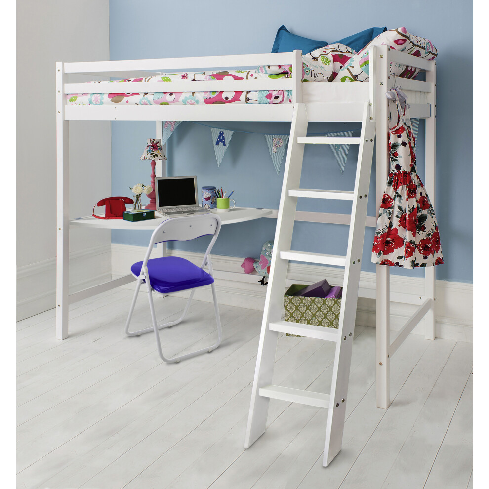 Thomas High Sleeper Cabin Bed with Thom Desk in Classic White