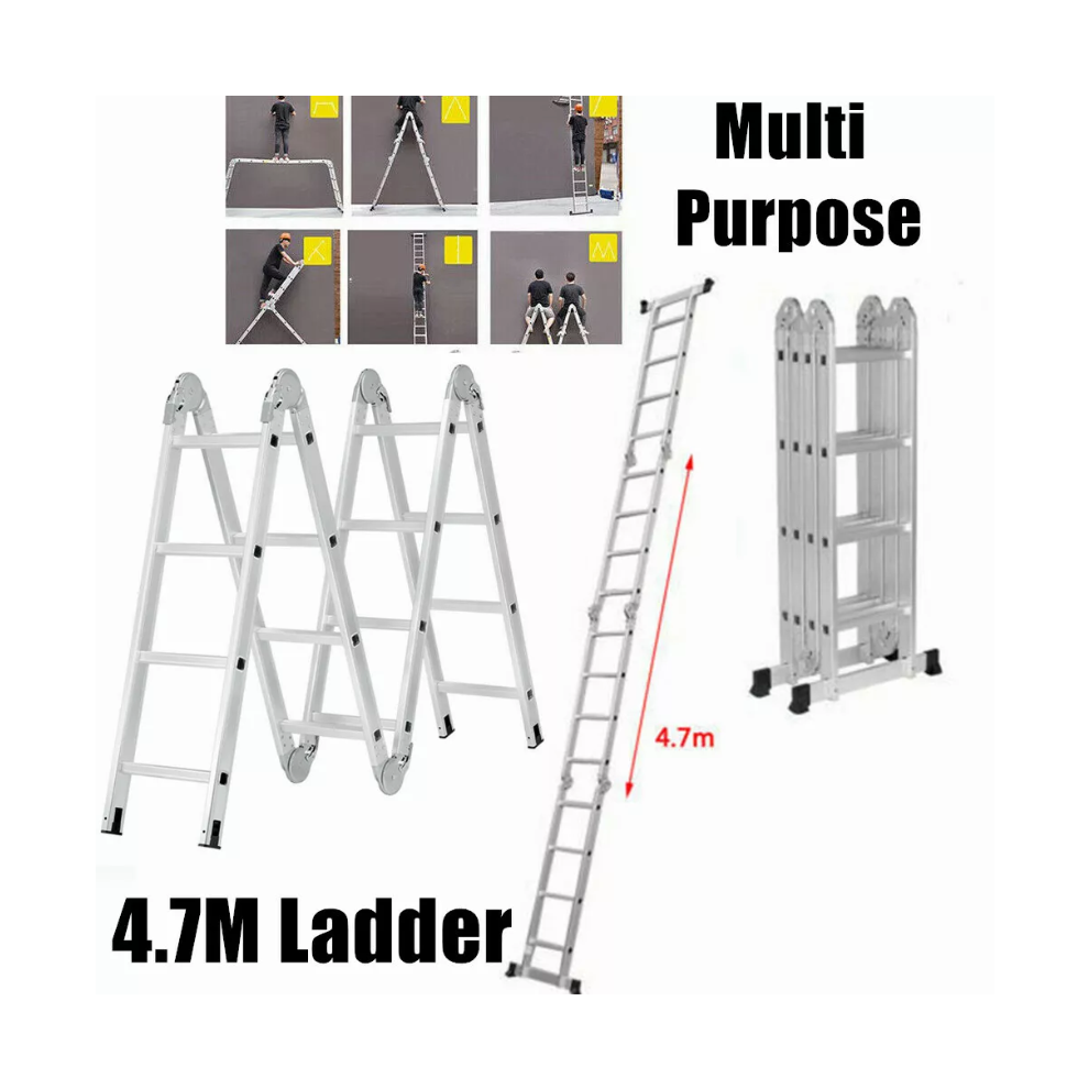 4.7M/15.4Ft Heavy Duty Aluminum Multi Purpose Folding Step Ladder