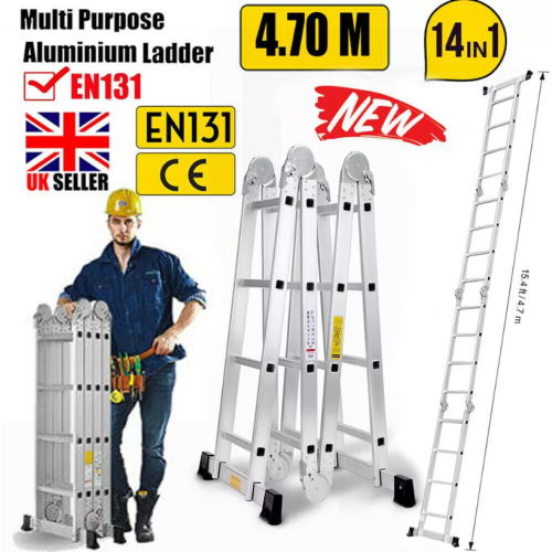 15.4FT 14in1 Foldable Ladder Multi-Purpose Aluminum Step Ladder