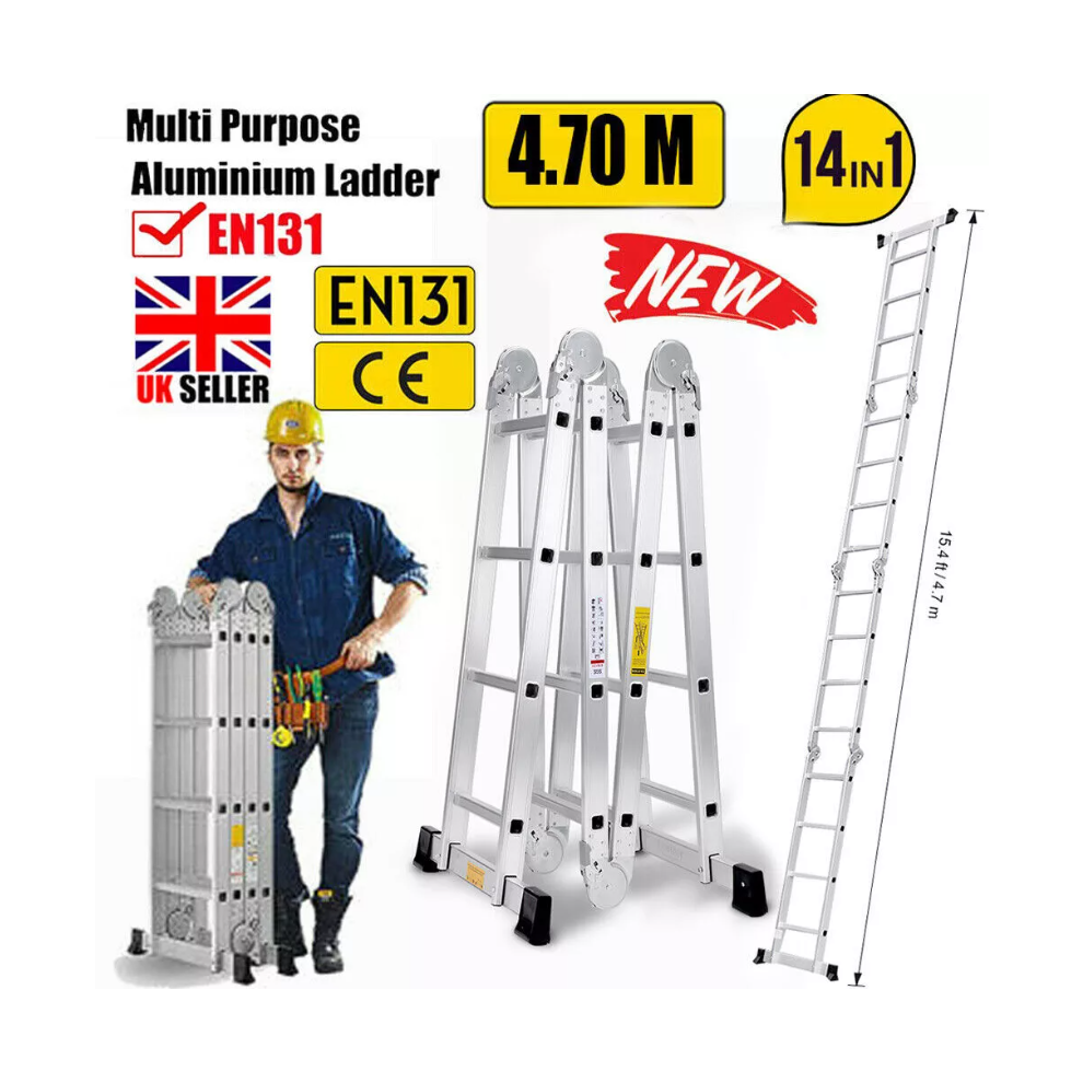 15.4Ft 14In1 Foldable Ladder Multi-Purpose Aluminum Step Ladder 871753818668