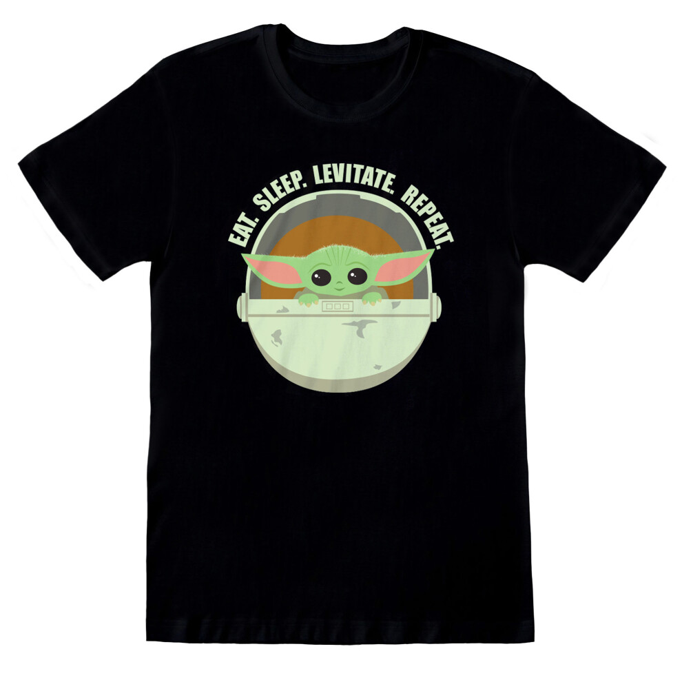 (S, Black) Star Wars: The Mandalorian Unisex Adult Eat Sleep Levitate T-Shirt