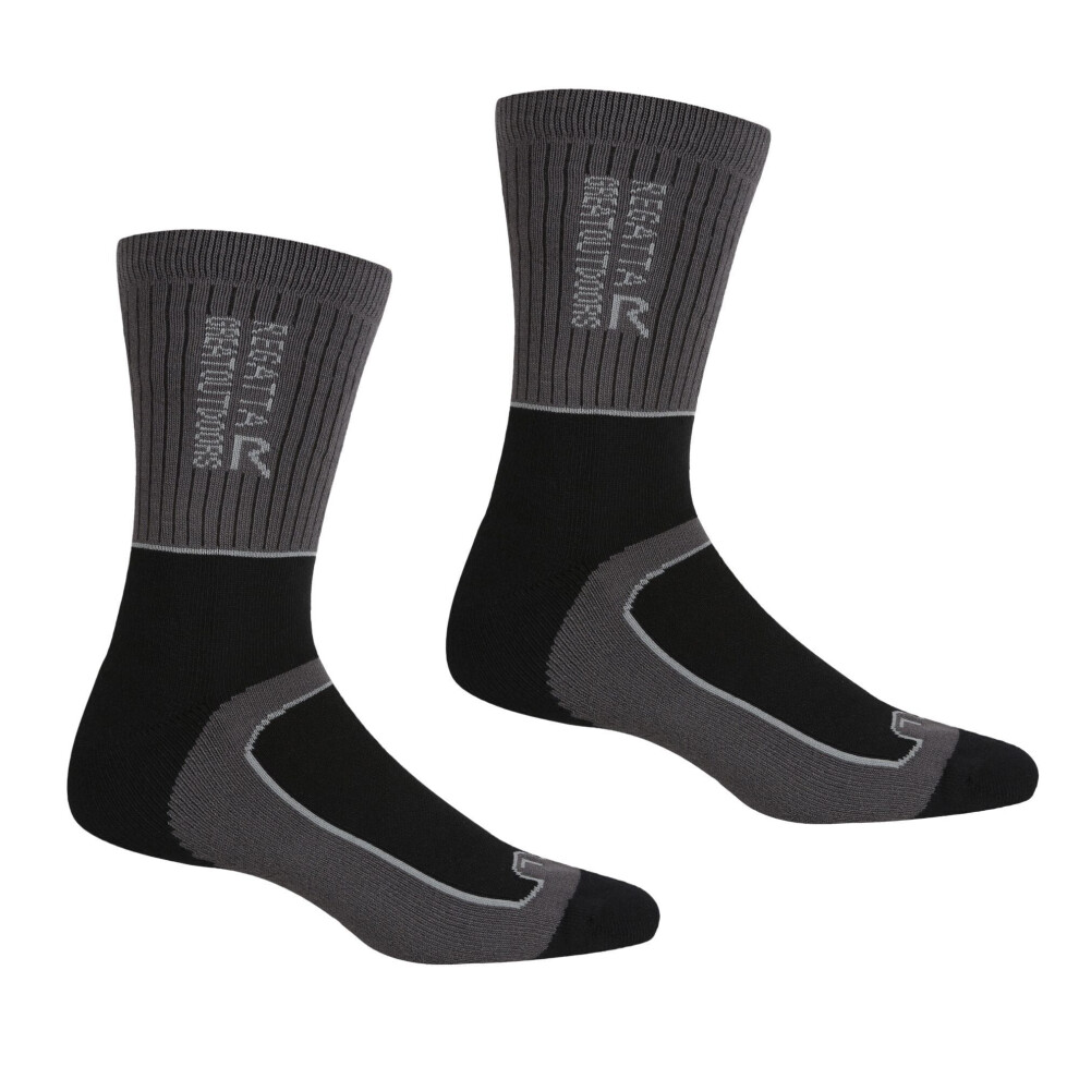 (9 UK-12 UK, Black/Dark Steel) Regatta Mens Samaris 2 Season Socks (Pack of 2)