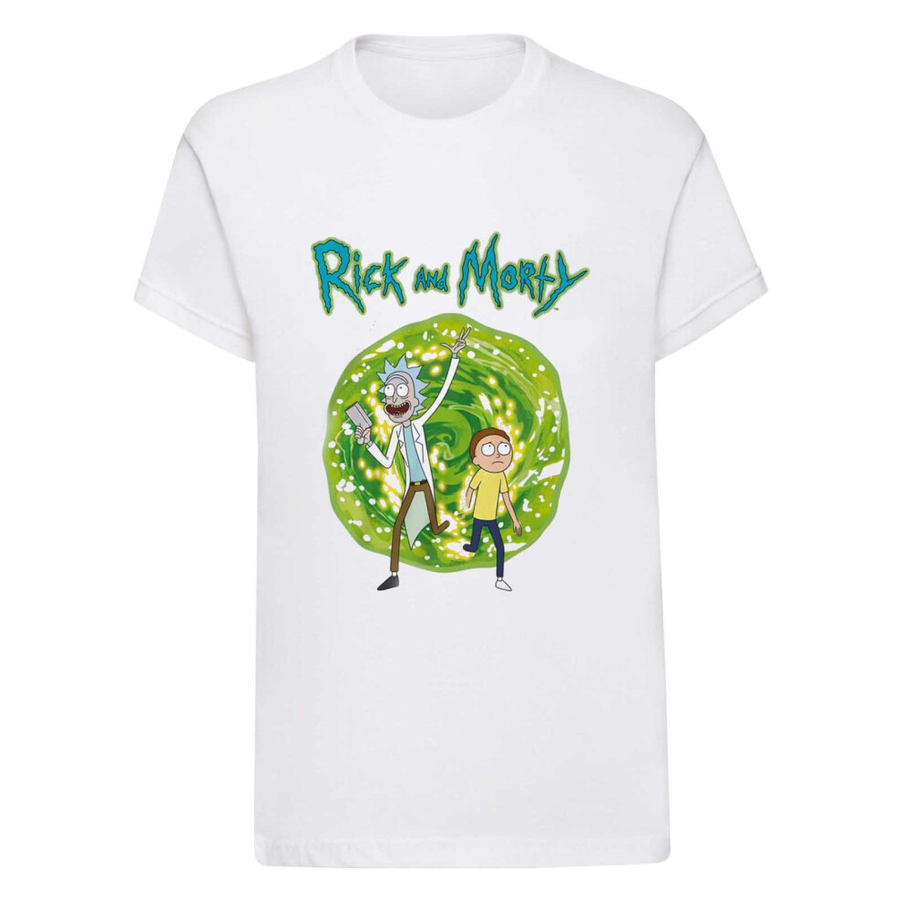 (L, White) Rick And Morty Unisex Adult Portal T-Shirt