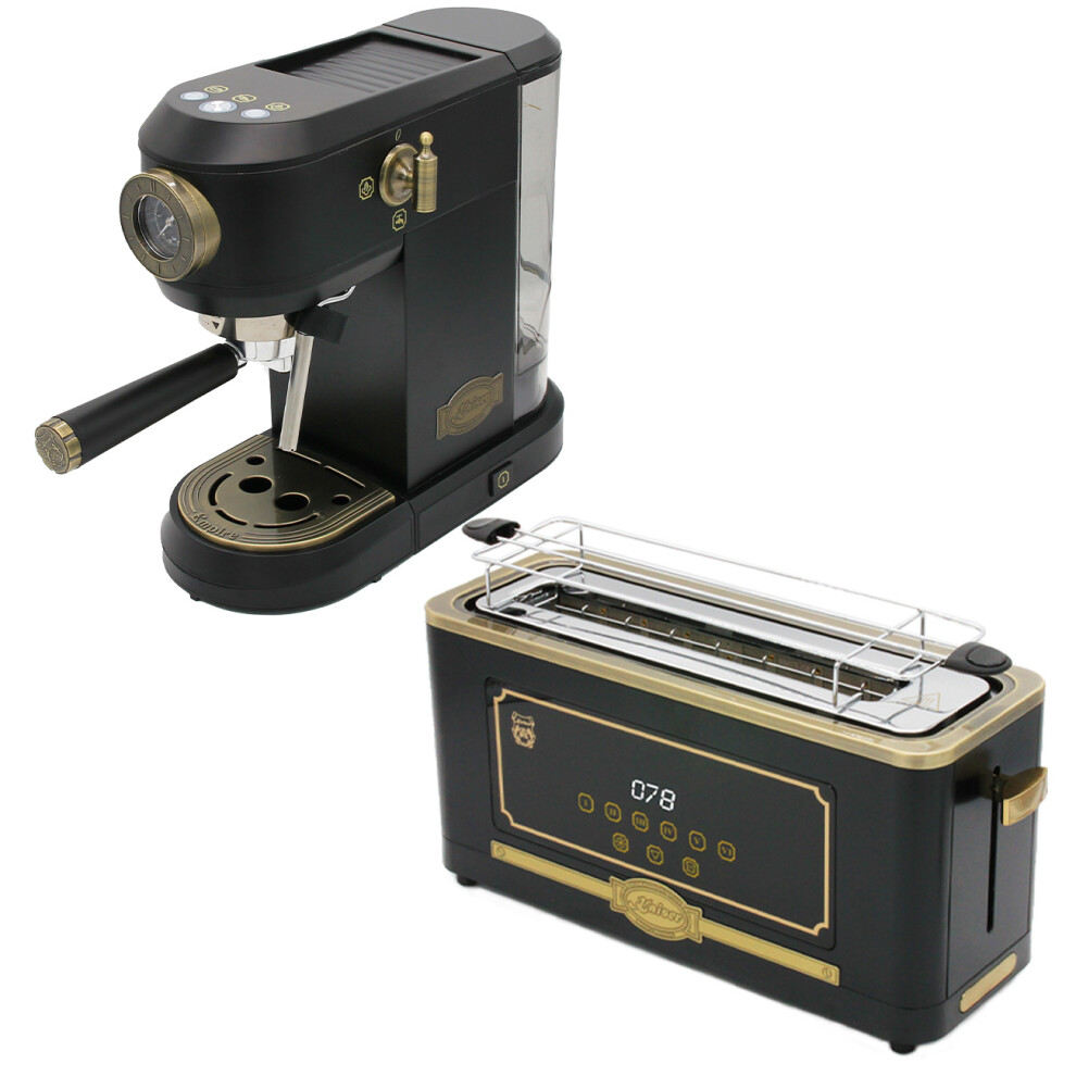 (Black) Empire Espresso Coffee Machine & Toaster Bundle