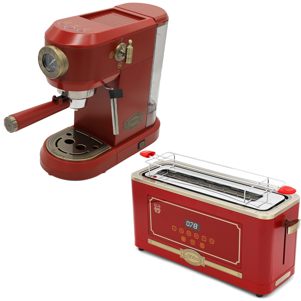 (Bordeaux Red) Empire Espresso Coffee Machine & Toaster Bundle