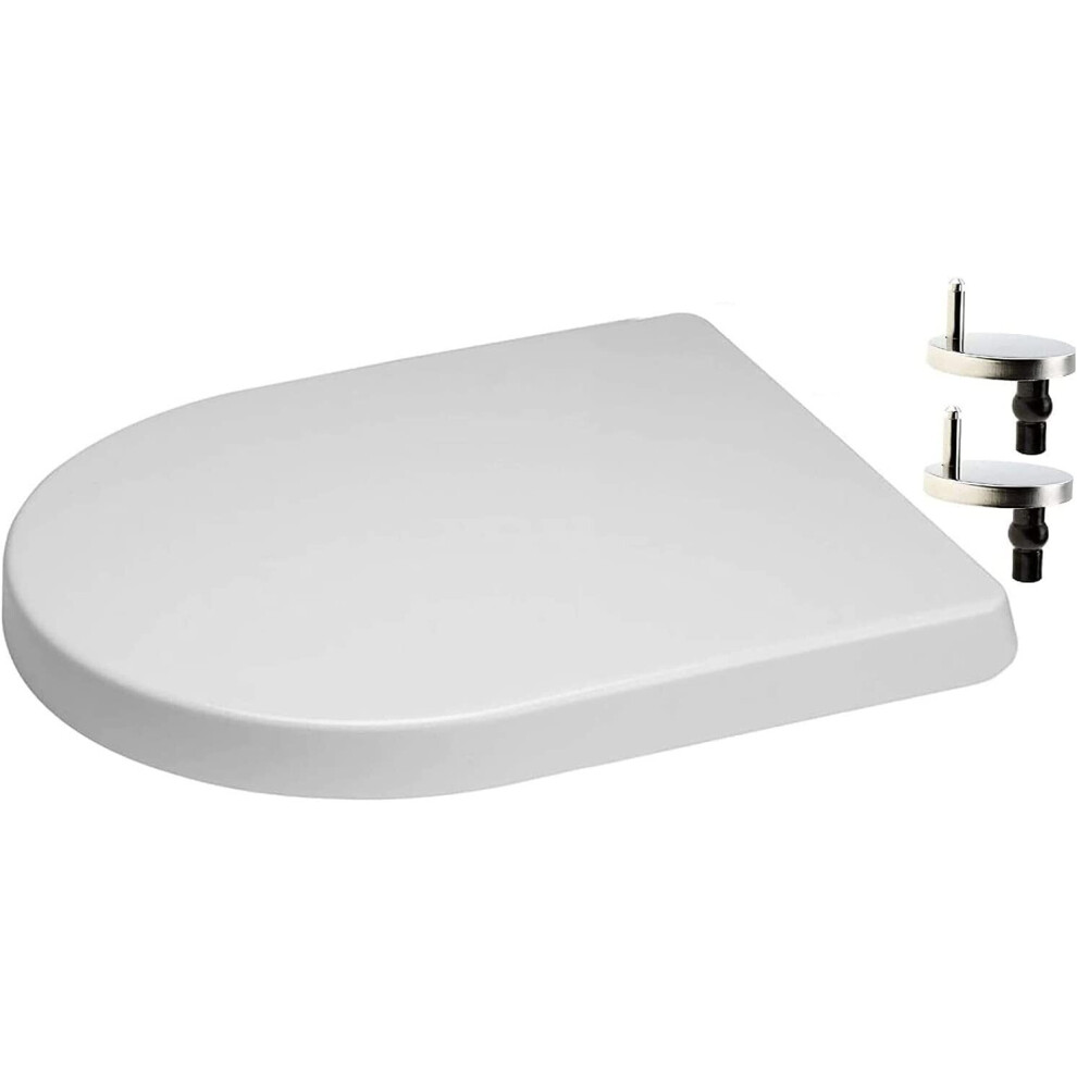 D-Shape Toilet Seat Slow Close Quick Release Standard Size Loo Seat Easy Cleaning Easy Installation Top or Blind Hole Fixing Plastic with Adjustable